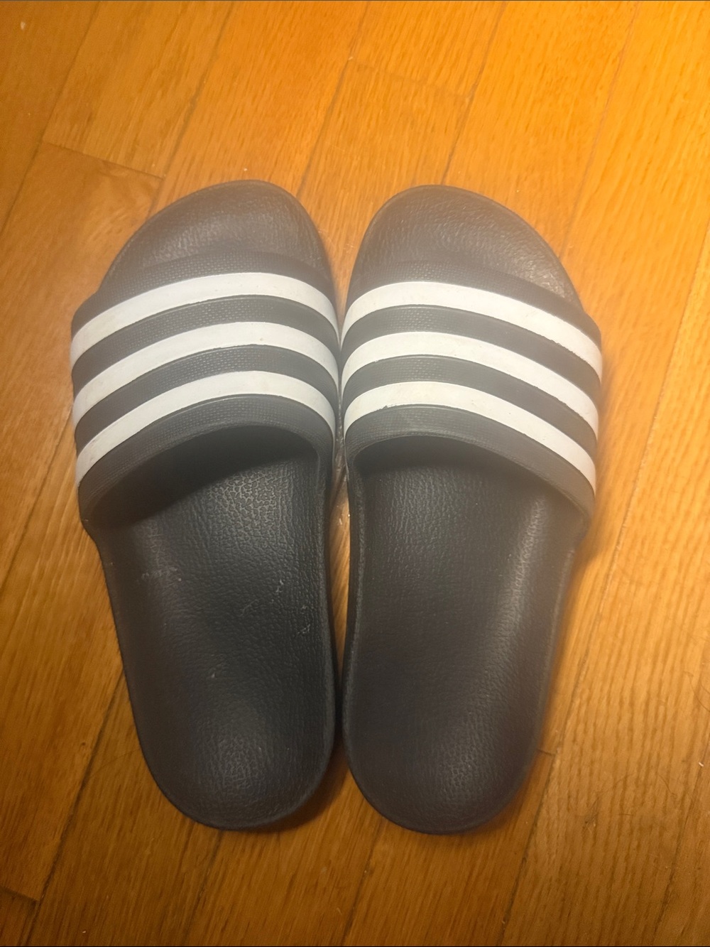 adidas Black Slides with White Stripes - Kids